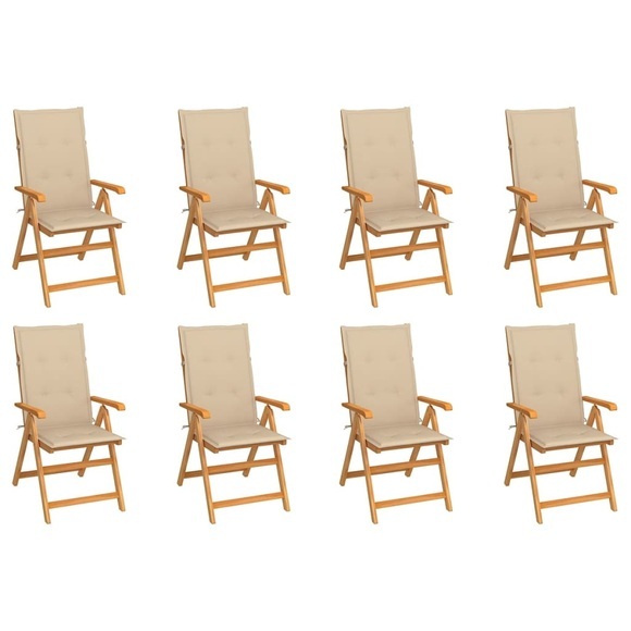 vidaXL Garten-Liegestühle mit Kissen 8 Stk. Massivholz Teak