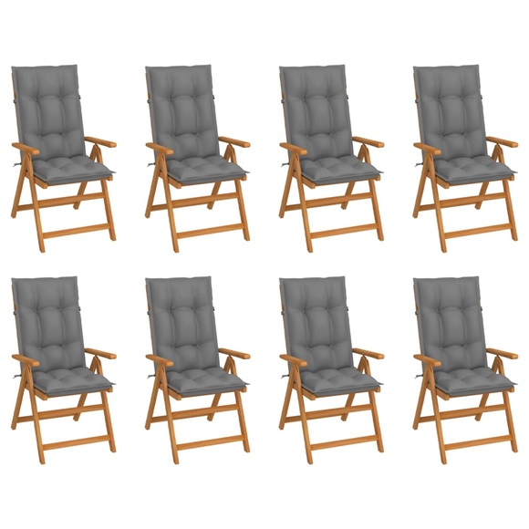 vidaXL Garten-Liegestühle mit Kissen 8 Stk. Massivholz Teak