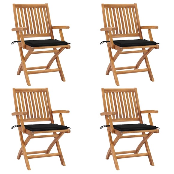 vidaXL Klappbare Gartenstühle mit Kissen 4 Stk. Massivholz Teak