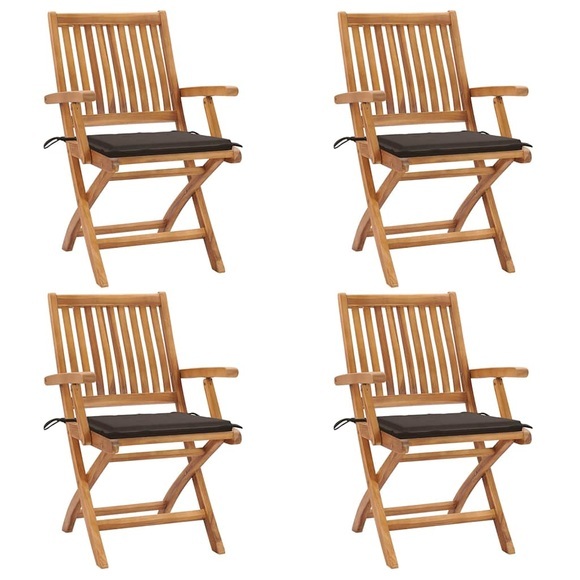 vidaXL Klappbare Gartenstühle mit Kissen 4 Stk. Massivholz Teak