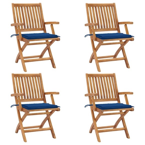 vidaXL Klappbare Gartenstühle mit Kissen 4 Stk. Massivholz Teak