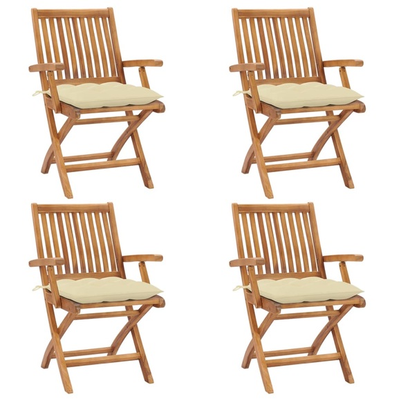 vidaXL Klappbare Gartenstühle mit Kissen 4 Stk. Massivholz Teak