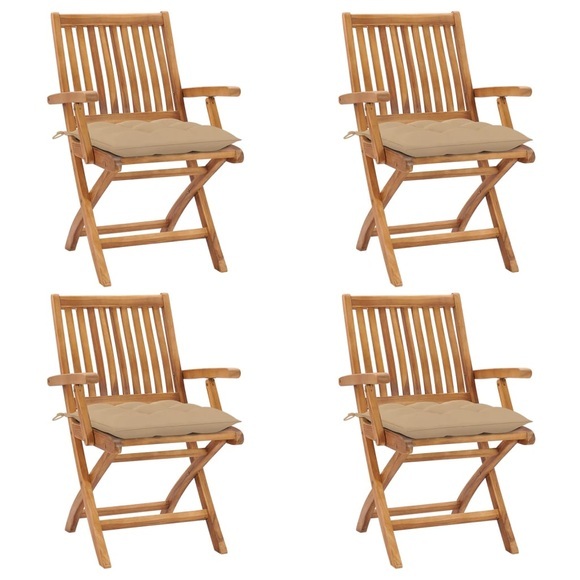 vidaXL Klappbare Gartenstühle mit Kissen 4 Stk. Massivholz Teak