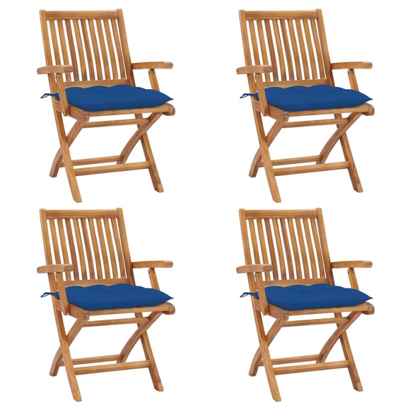 vidaXL Klappbare Gartenstühle mit Kissen 4 Stk. Massivholz Teak