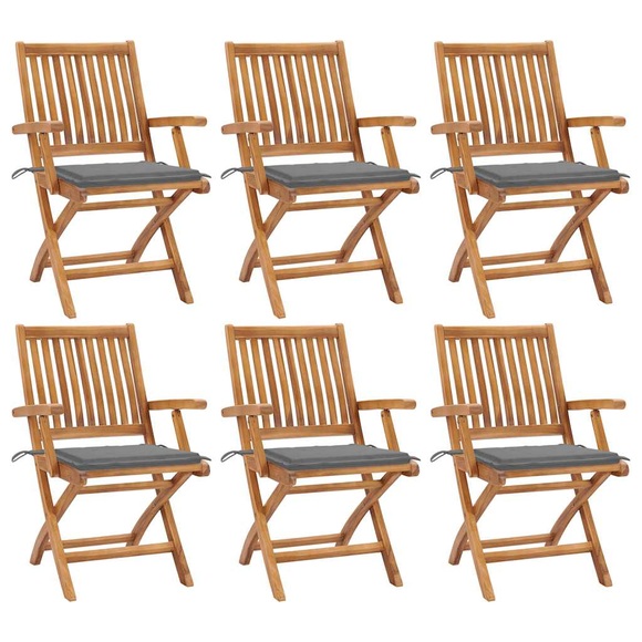 vidaXL Klappbare Gartenstühle mit Kissen 6 Stk. Massivholz Teak