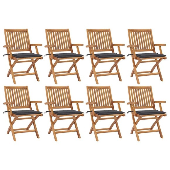 vidaXL Klappbare Gartenstühle mit Kissen 8 Stk. Massivholz Teak