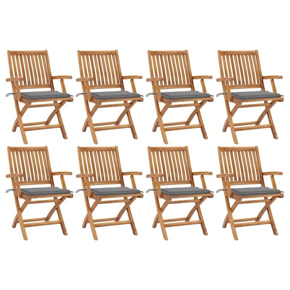 vidaXL Klappbare Gartenstühle mit Kissen 8 Stk. Massivholz Teak
