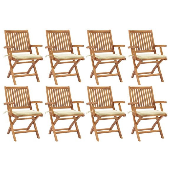 vidaXL Klappbare Gartenstühle mit Kissen 8 Stk. Massivholz Teak