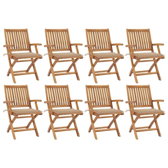 vidaXL Klappbare Gartenstühle mit Kissen 8 Stk. Massivholz Teak