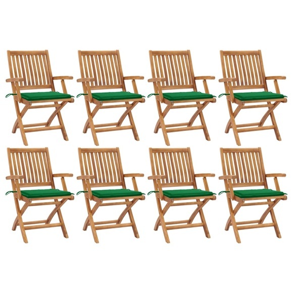 vidaXL Klappbare Gartenstühle mit Kissen 8 Stk. Massivholz Teak