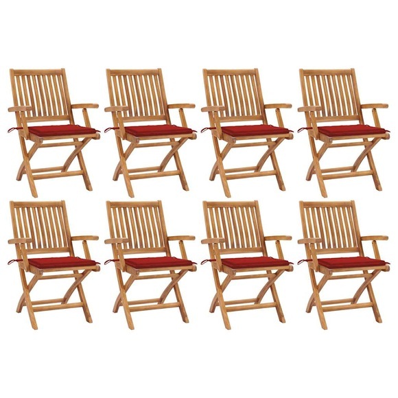 vidaXL Klappbare Gartenstühle mit Kissen 8 Stk. Massivholz Teak