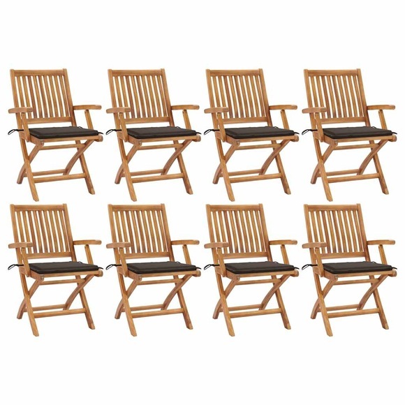 vidaXL Klappbare Gartenstühle mit Kissen 8 Stk. Massivholz Teak