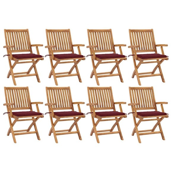 vidaXL Klappbare Gartenstühle mit Kissen 8 Stk. Massivholz Teak