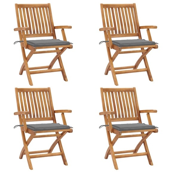 vidaXL Klappbare Gartenstühle mit Kissen 4 Stk. Massivholz Teak
