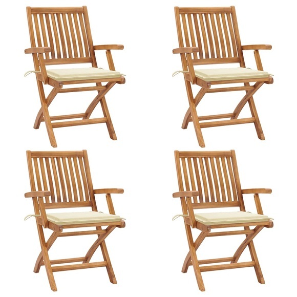 vidaXL Klappbare Gartenstühle mit Kissen 4 Stk. Massivholz Teak