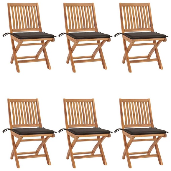 vidaXL Klappbare Gartenstühle mit Kissen 6 Stk. Massivholz Teak
