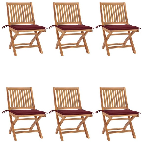 vidaXL Klappbare Gartenstühle mit Kissen 6 Stk. Massivholz Teak