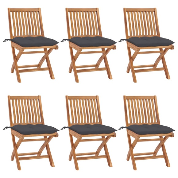 vidaXL Klappbare Gartenstühle mit Kissen 6 Stk. Massivholz Teak
