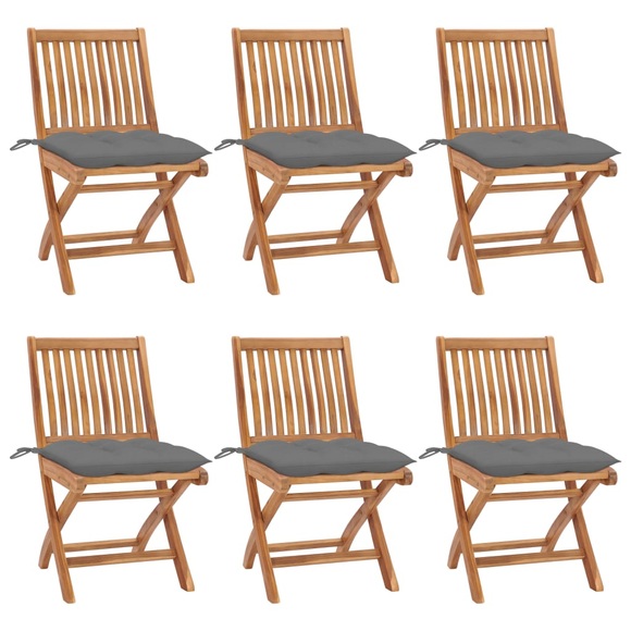 vidaXL Klappbare Gartenstühle mit Kissen 6 Stk. Massivholz Teak