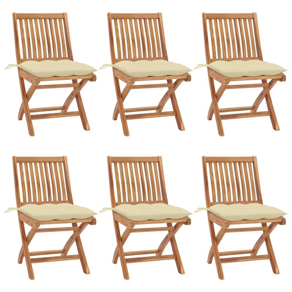 vidaXL Klappbare Gartenstühle mit Kissen 6 Stk. Massivholz Teak
