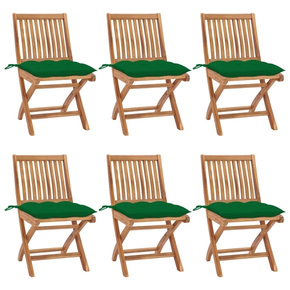 vidaXL Klappbare Gartenstühle mit Kissen 6 Stk. Massivholz Teak
