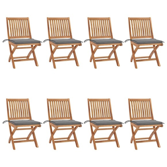 vidaXL Klappbare Gartenstühle mit Kissen 8 Stk. Massivholz Teak