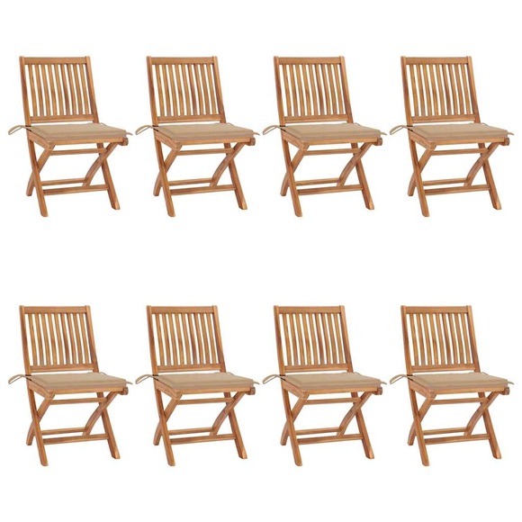vidaXL Klappbare Gartenstühle mit Kissen 8 Stk. Massivholz Teak