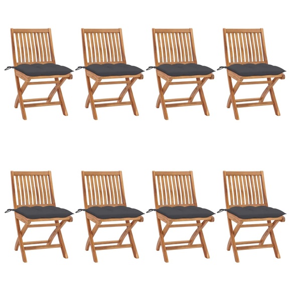 vidaXL Klappbare Gartenstühle mit Kissen 8 Stk. Massivholz Teak