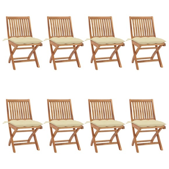 vidaXL Klappbare Gartenstühle mit Kissen 8 Stk. Massivholz Teak