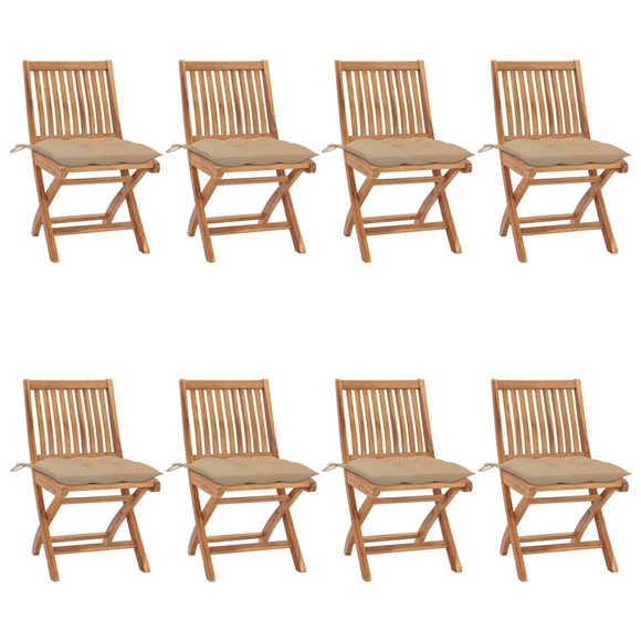 vidaXL Klappbare Gartenstühle mit Kissen 8 Stk. Massivholz Teak