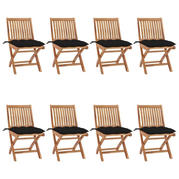 vidaXL Klappbare Gartenstühle mit Kissen 8 Stk. Massivholz Teak