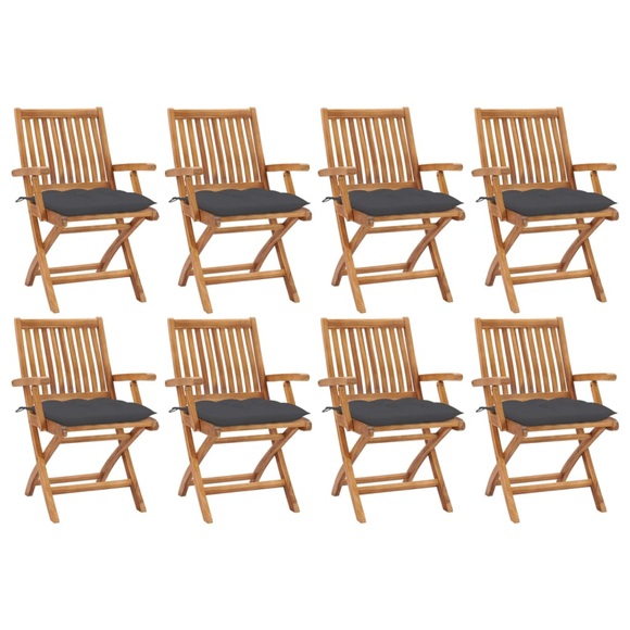 vidaXL Klappbare Gartenstühle mit Kissen 8 Stk. Massivholz Teak