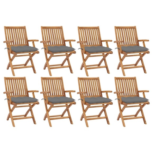 vidaXL Klappbare Gartenstühle mit Kissen 8 Stk. Massivholz Teak
