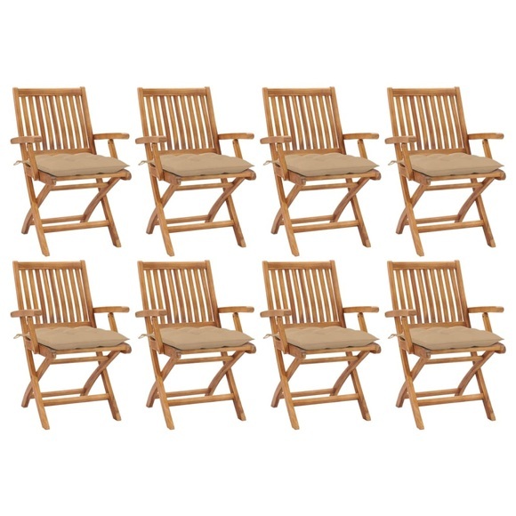 vidaXL Klappbare Gartenstühle mit Kissen 8 Stk. Massivholz Teak