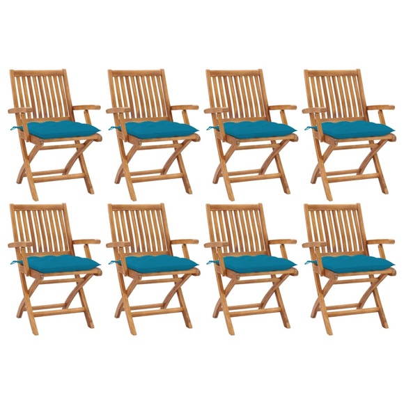 vidaXL Klappbare Gartenstühle mit Kissen 8 Stk. Massivholz Teak