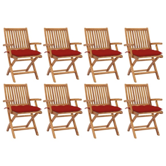 vidaXL Klappbare Gartenstühle mit Kissen 8 Stk. Massivholz Teak