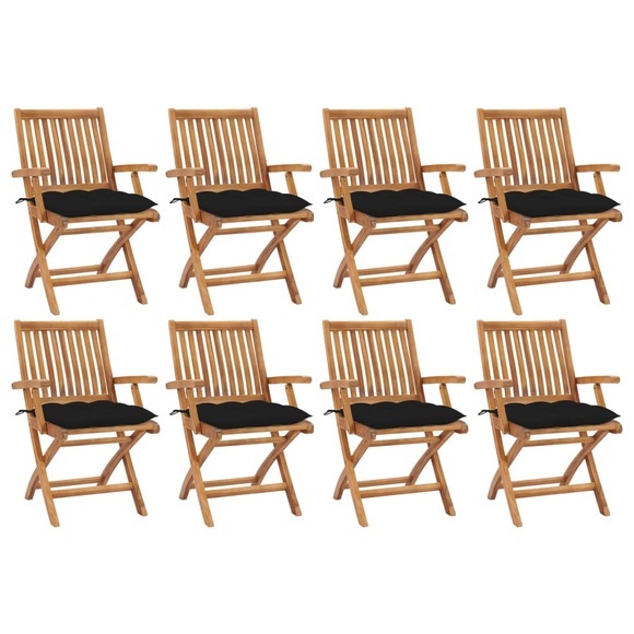 vidaXL Klappbare Gartenstühle mit Kissen 8 Stk. Massivholz Teak