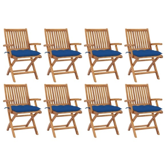 vidaXL Klappbare Gartenstühle mit Kissen 8 Stk. Massivholz Teak