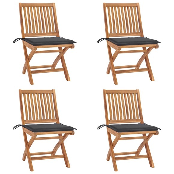 vidaXL Klappbare Gartenstühle mit Kissen 4 Stk. Massivholz Teak