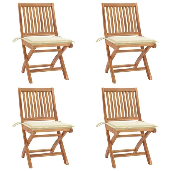 vidaXL Klappbare Gartenstühle mit Kissen 4 Stk. Massivholz Teak