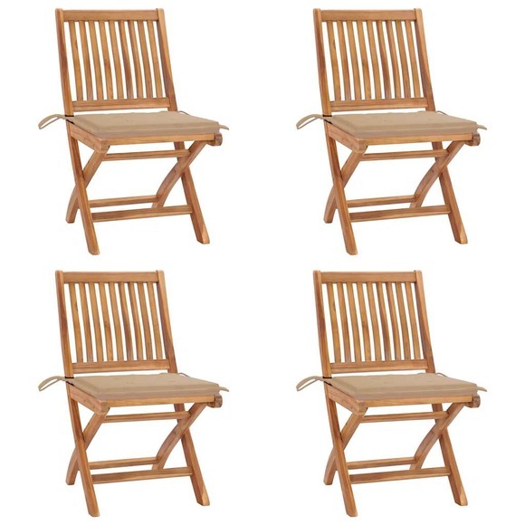 vidaXL Klappbare Gartenstühle mit Kissen 4 Stk. Massivholz Teak