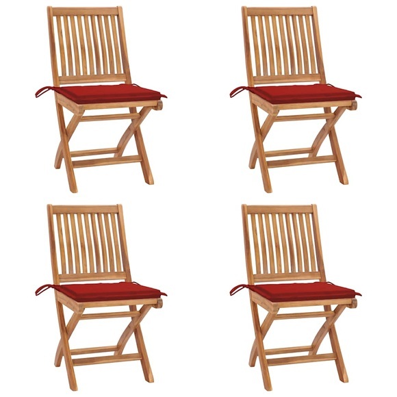 vidaXL Klappbare Gartenstühle mit Kissen 4 Stk. Massivholz Teak