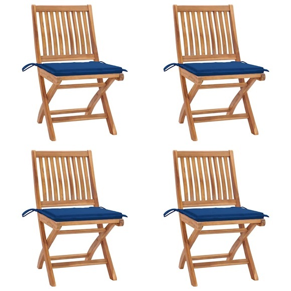 vidaXL Klappbare Gartenstühle mit Kissen 4 Stk. Massivholz Teak