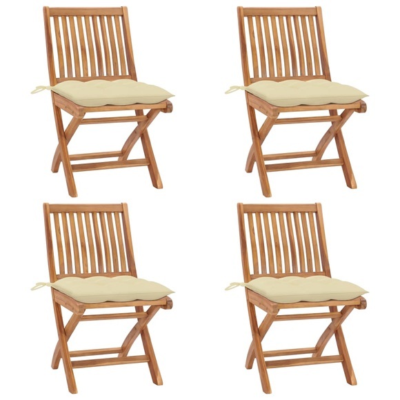 vidaXL Klappbare Gartenstühle mit Kissen 4 Stk. Massivholz Teak