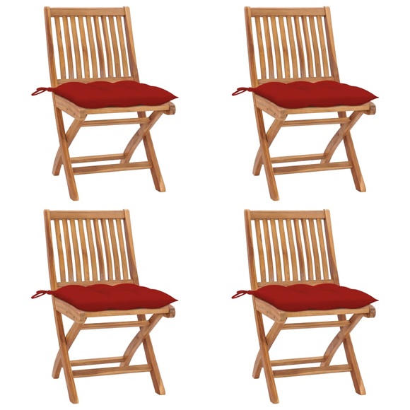 vidaXL Klappbare Gartenstühle mit Kissen 4 Stk. Massivholz Teak
