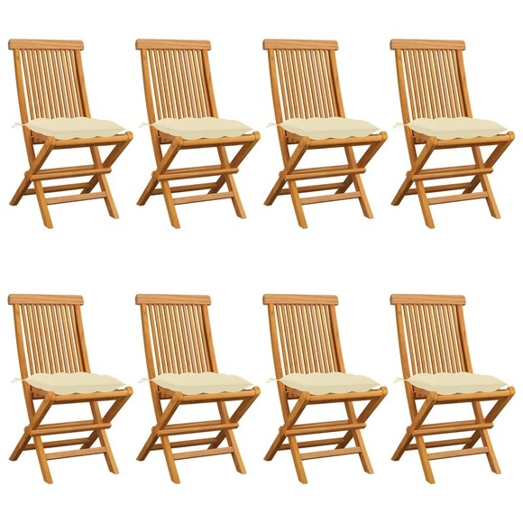 vidaXL Gartenstühle mit Cremeweißen Kissen 8 Stk. Massivholz Teak