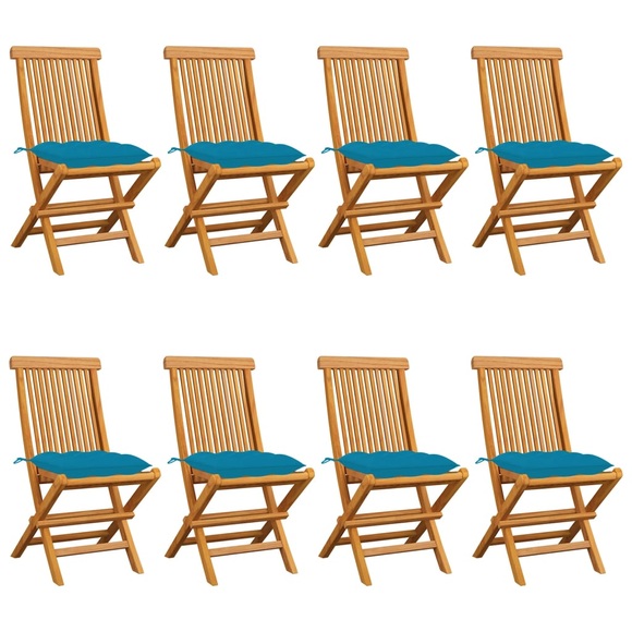 vidaXL Gartenstühle mit Hellblauen Kissen 8 Stk. Massivholz Teak