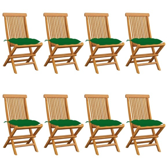vidaXL Gartenstühle mit Grünen Kissen 8 Stk. Massivholz Teak