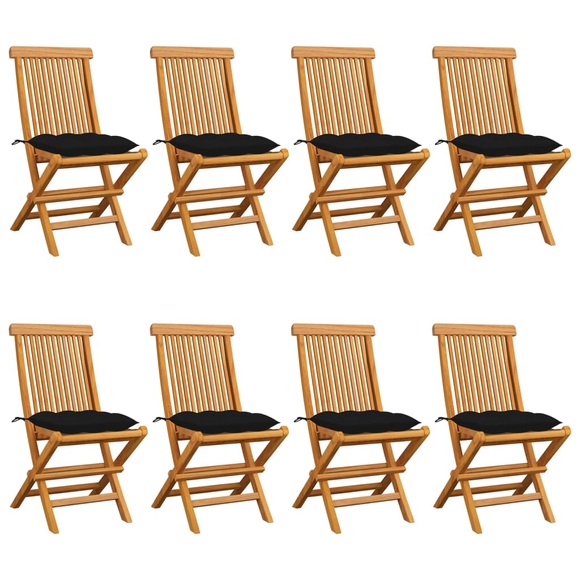 vidaXL Gartenstühle mit Schwarzen Kissen 8 Stk. Massivholz Teak