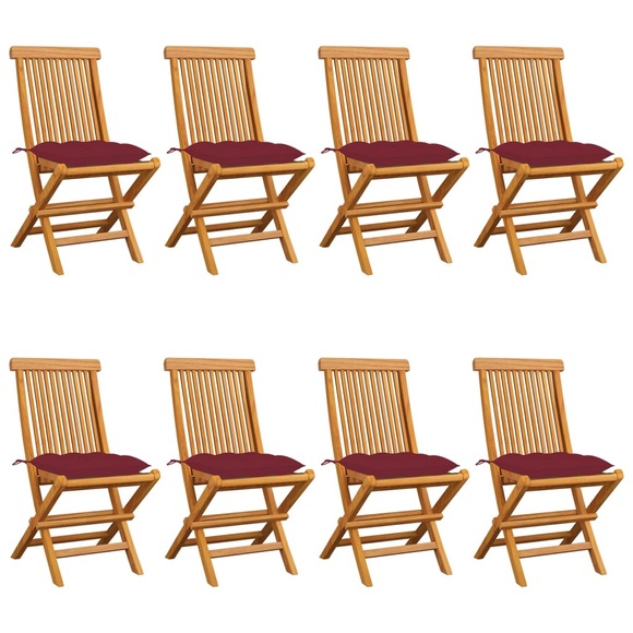 vidaXL Gartenstühle mit Weinroten Kissen 8 Stk. Massivholz Teak